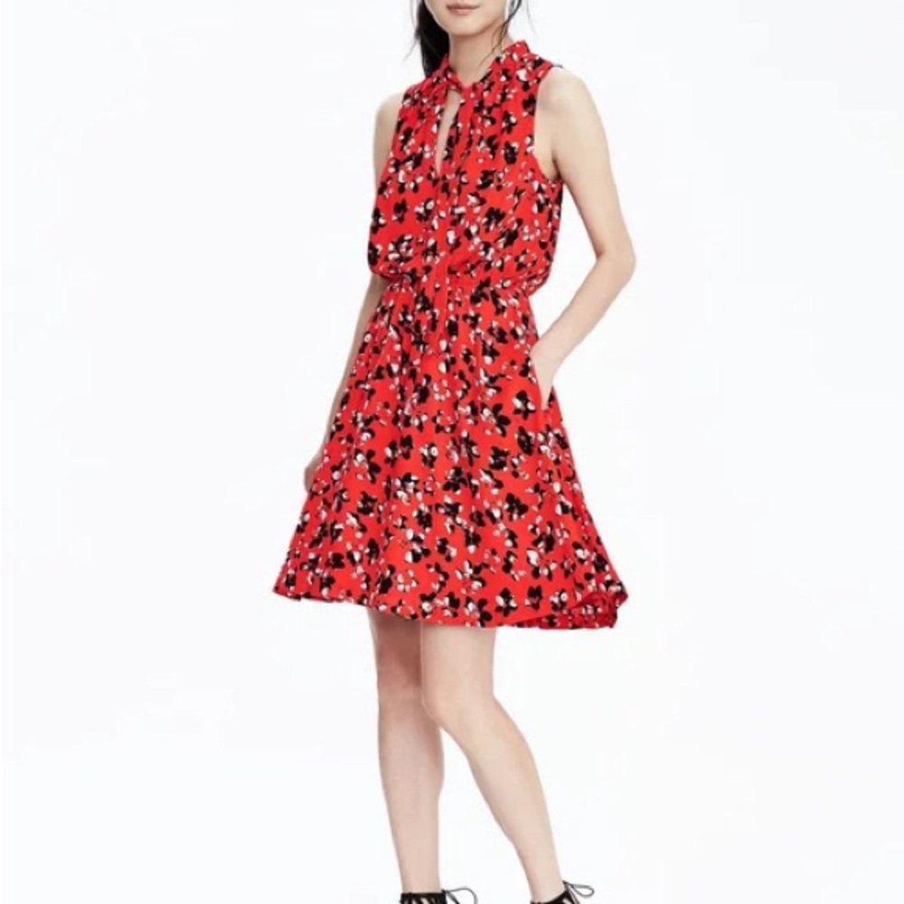 Floral Red Sleeveless Dress banana republic